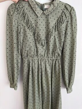 VTG Secretary Dress Green Polka Dots Sz M/L Made In Japan